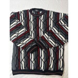 Vintage 90s Protege Collection Coogi Style Mens 3D Knit Sweater XL Red Black